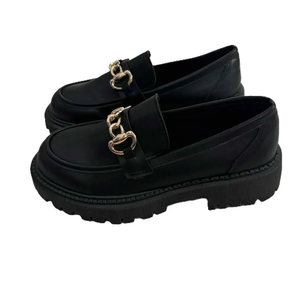 Lug Sole Loafers Black Gold Chain Embellished Chunky Sole Polished NWOT Size 40 - Picture 3 of 10